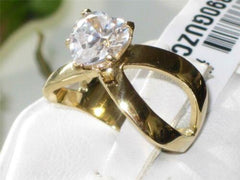 Jewellery Kingdom Gold Heart Ring Cz Solitaire 18kt Steel 2 Carat Ladies Crossover Clear - Jewelry Rings - British D'sire