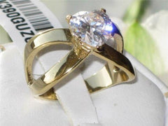 Jewellery Kingdom Gold Heart Ring Cz Solitaire 18kt Steel 2 Carat Ladies Crossover Clear - Jewelry Rings - British D'sire