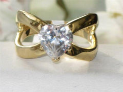 Jewellery Kingdom Gold Heart Ring Cz Solitaire 18kt Steel 2 Carat Ladies Crossover Clear - Jewelry Rings - British D'sire