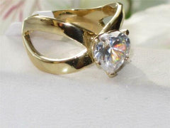 Jewellery Kingdom Gold Heart Ring Cz Solitaire 18kt Steel 2 Carat Ladies Crossover Clear - Jewelry Rings - British D'sire