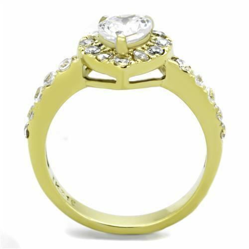 Jewellery Kingdom Gold Heart Ring Ladies 1ct Cz Cubic Zirconia 18kt Steel - Jewelry Rings - British D'sire