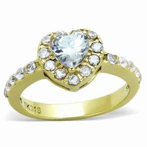 Jewellery Kingdom Gold Heart Ring Ladies 1ct Cz Cubic Zirconia 18kt Steel - Jewelry Rings - British D'sire