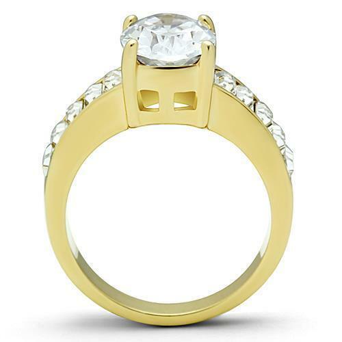 Jewellery Kingdom Gold Oval Ladies Cz Baguettes Engagement 18kt 3 Carat Steel Clear Ring - Jewelry Rings - British D'sire