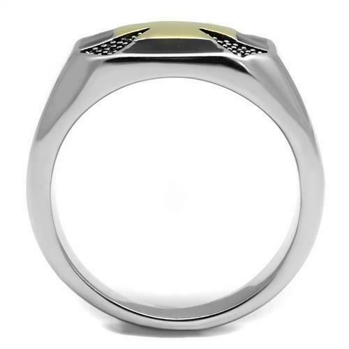 Jewellery Kingdom Gold Pinky Signet Black Epoxy Silver Stainless Steel Mens Cross Ring - Jewelry Rings - British D'sire