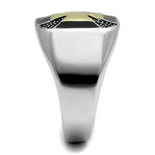 Jewellery Kingdom Gold Pinky Signet Black Epoxy Silver Stainless Steel Mens Cross Ring - Jewelry Rings - British D'sire