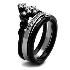 Jewellery Kingdom Gothic Silver CZ Tiera Guard Stainless Steel Ladies Black Cross Ring Set - Jewelry Rings - British D'sire