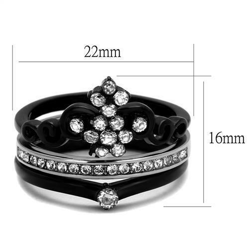 Jewellery Kingdom Gothic Silver CZ Tiera Guard Stainless Steel Ladies Black Cross Ring Set - Jewelry Rings - British D'sire