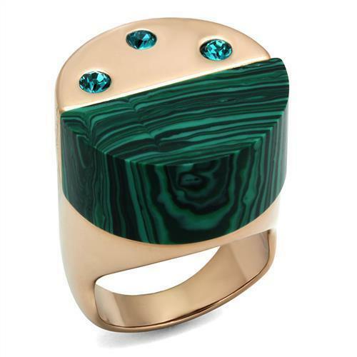 Jewellery Kingdom Green Rose Gold Steel Cocktail Unique Aquamarine Ladies Malachite Ring - Jewelry Rings - British D'sire