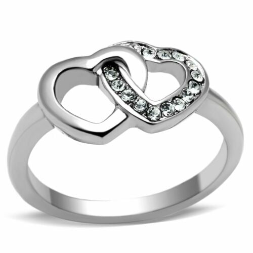 Jewellery Kingdom Heart Band Cubic Zirconia Stainless Steel Pretty Flat Ring (Silver) - Jewelry Rings - British D'sire