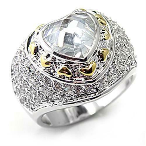 Jewellery Kingdom Heart Bezel Gold Dome Silver Rhodium Statement Ladies Cubic Zirconia Ring - Jewelry Rings - British D'sire