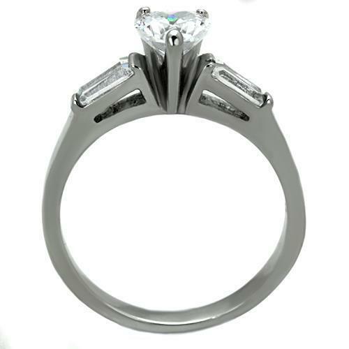 Jewellery Kingdom Heart Cz Baguettes Stainless Steel Engagement 1.5ct Ring - Jewelry Rings - British D'sire