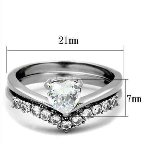 Jewellery Kingdom Heart Engagement Wedding Band Wishbone Stainless Steel Cz Ring Set - Jewelry Rings - British D'sire