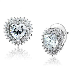 Jewellery Kingdom Heart Stud Cubic Zirconia 3 Ladies Carat Per Ear Studs Earrings (Silver) - Earrings - British D'sire