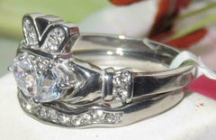 Jewellery Kingdom Irish claddagh Cubic Zirconia Ladies Engagement Band Ring Set (Silver) - Engagement Rings - British D'sire