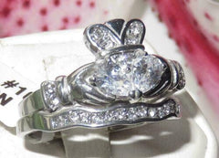 Jewellery Kingdom Irish claddagh Cubic Zirconia Ladies Engagement Band Ring Set (Silver) - Engagement Rings - British D'sire