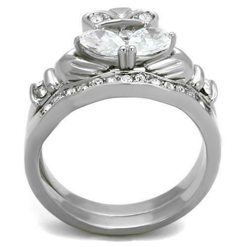 Jewellery Kingdom Irish claddagh Cubic Zirconia Ladies Engagement Band Ring Set (Silver) - Engagement Rings - British D'sire