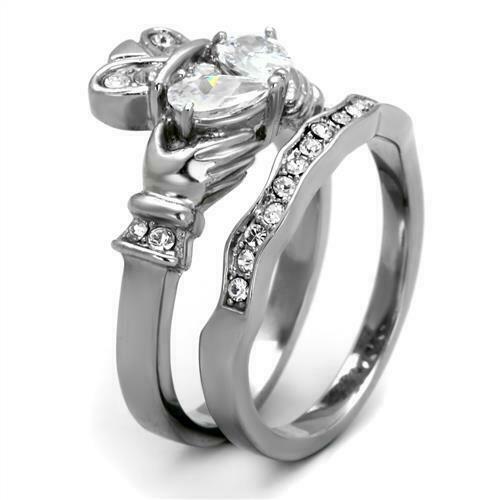 Jewellery Kingdom Irish claddagh Cubic Zirconia Ladies Engagement Band Ring Set (Silver) - Engagement Rings - British D'sire