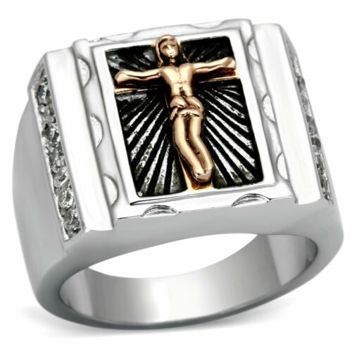 Jewellery Kingdom Jesus Signet Mens Religious Stainless Steel Cubic Zirconia Ring (Rose Gold) - Jewelry Rings - British D'sire