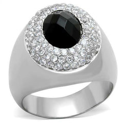 Jewellery Kingdom Jet Cubic Zirconia Signet Pinky 3CT Stainless Steel Silver Mens Black Ring - Jewelry Rings - British D'sire