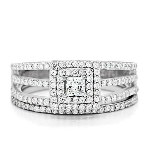 Jewellery Kingdom Lades Sterling Silver Princess Wedding Engagement Band 2pc Ring Set - Jewelry Rings - British D'sire