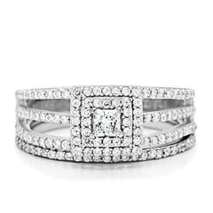 Jewellery Kingdom Lades Sterling Silver Princess Wedding Engagement Band 2pc Ring Set - Jewelry Rings - British D'sire