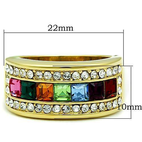 Jewellery Kingdom Ladies 10mm Cubic Zirconia Princess Multi Colour Gems Gold Band Ring - Jewelry Rings - British D'sire