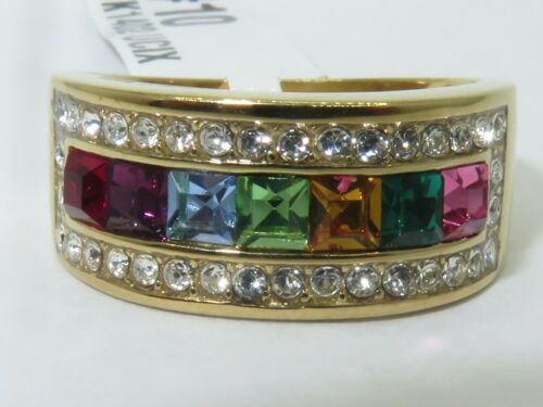 Jewellery Kingdom Ladies 10mm Cubic Zirconia Princess Multi Colour Gems Gold Band Ring - Jewelry Rings - British D'sire