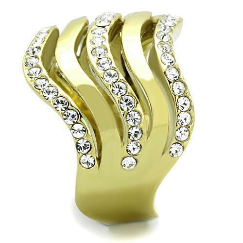 Jewellery Kingdom Ladies 18mm 18kt Steel Cz Chunky Classy Cocktail Band Ring (Gold) - Jewelry Rings - British D'sire