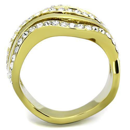 Jewellery Kingdom Ladies 18mm 18kt Steel Cz Chunky Classy Cocktail Band Ring (Gold) - Jewelry Rings - British D'sire