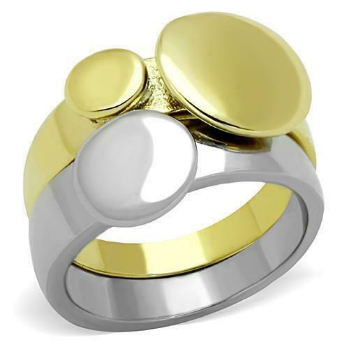 Jewellery Kingdom Ladies 2 Bands N Stone 18kt Stainless Steel Ring Set (Gold) - Jewelry Rings - British D'sire