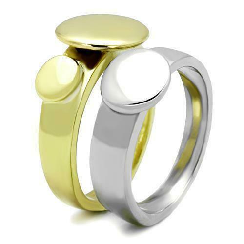 Jewellery Kingdom Ladies 2 Bands N Stone 18kt Stainless Steel Ring Set (Gold) - Jewelry Rings - British D'sire