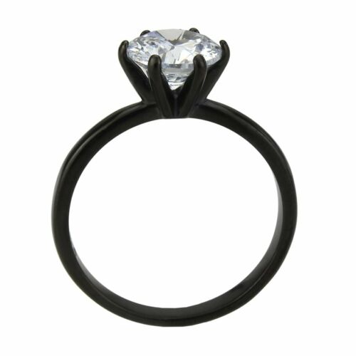 Jewellery Kingdom Ladies 2 Carat Black Cubic Zirconia Stainless Steel Solitaire Ring - Jewelry Rings - British D'sire