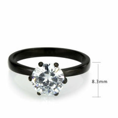 Jewellery Kingdom Ladies 2 Carat Black Cubic Zirconia Stainless Steel Solitaire Ring - Jewelry Rings - British D'sire