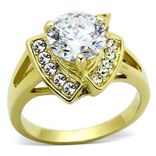 Jewellery Kingdom Ladies 2 Carat Cz Steel Solitaire Accents Raised Gold Ring - Jewelry Rings - British D'sire