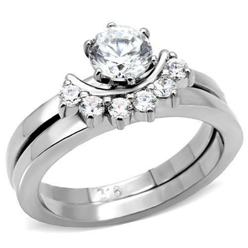 Jewellery Kingdom Ladies 2 Carat Wedding Engagement Set Stainless Steel Cz Ring (Silver) - Jewelry Rings - British D'sire