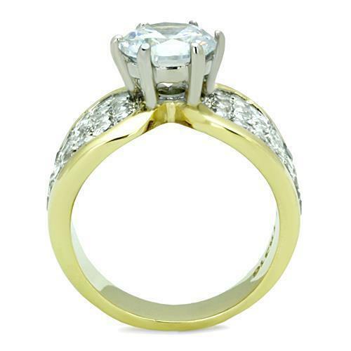 Jewellery Kingdom Ladies 2.50 Carat Solitaire Accents Cz Comfort Steel Pave Gold Ring - Jewelry Rings - British D'sire