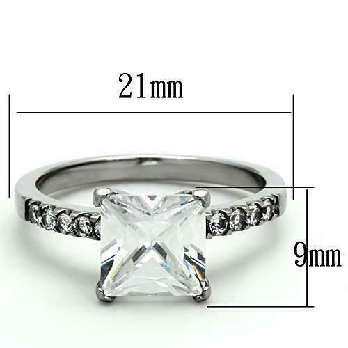 Jewellery Kingdom Ladies 4 Carat Princess Square Stainless Steel Cubic Zirconia Engagement Ring - Jewelry Rings - British D'sire