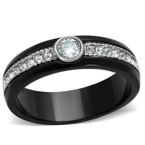 Jewellery Kingdom Ladies 5mm Band Bezel Cubic Zirconia Wedding No Tarnish Ring (Black) - Jewelry Rings - British D'sire