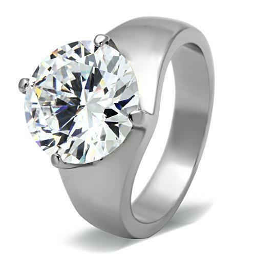 Jewellery Kingdom Ladies 9 Carat Stainless Steel Cz Silver Cocktail Statement Solitaire Ring - Jewelry Rings - British D'sire