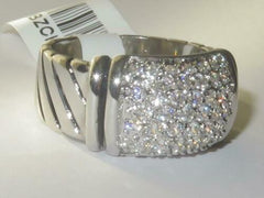 Jewellery Kingdom Ladies 9mm Band Cubic Zirconia Cluster Pave Rhodium Chunky Ring (Silver) - Jewelry Rings - British D'sire