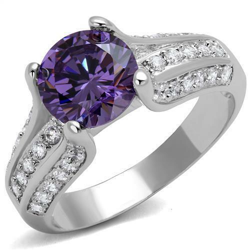 Jewellery Kingdom Ladies Amethyst Cubic Zirconia Solitaire Accents Silver Rhodium 250 Carat Ring (Purple) - Jewelry Rings - British D'sire