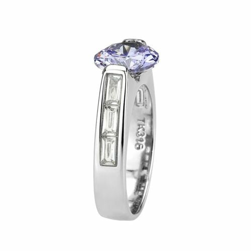 Jewellery Kingdom Ladies Amethyst Purple Emerald Designer Cuts Stainless Steel Ring (Silver) - Rings - British D'sire