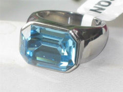 Jewellery Kingdom Ladies Aquamarine Emerald Cocktail Stainless Steel Chunky Ring (Blue) - Jewelry Rings - British D'sire