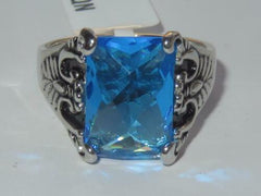 Jewellery Kingdom Ladies Aquamarine Emerald Cut Cz Blue Stainless Steel Silver Cocktail Ring - Jewelry Rings - British D'sire