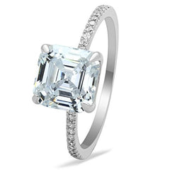 Jewellery Kingdom Ladies Asscher Cut Solitaire Accents 3CT Engagement Ring (Sterling Silver) - Jewelry Rings - British D'sire