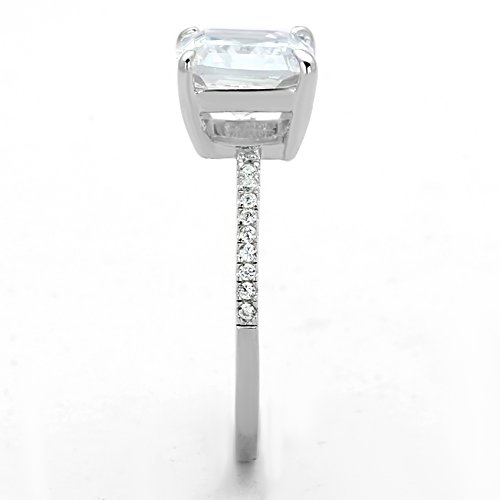 Jewellery Kingdom Ladies Asscher Cut Solitaire Accents 3CT Engagement Ring (Sterling Silver) - Jewelry Rings - British D'sire