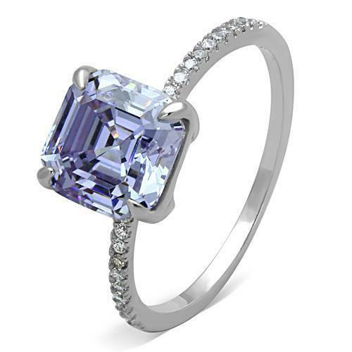 Jewellery Kingdom Ladies Asscher Purple Amethyst Stamped 3K Ring (Silver) - Rings - British D'sire