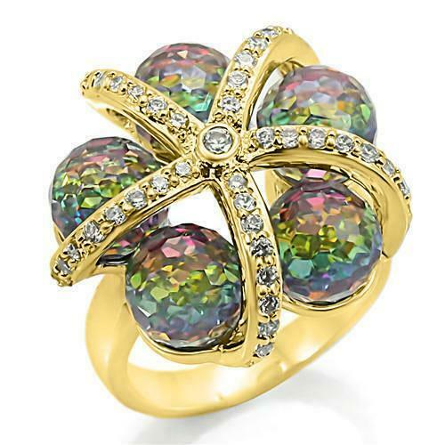 Jewellery Kingdom Ladies Aurora Borealis Statement Cocktail Ring (Gold) - Rings - British D'sire