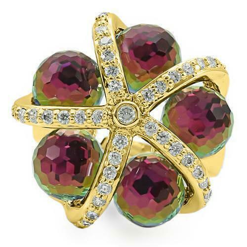 Jewellery Kingdom Ladies Aurora Borealis Statement Cocktail Ring (Gold) - Rings - British D'sire