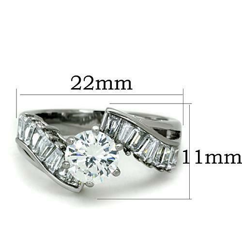 Jewellery Kingdom Ladies Baguettes Cz Solitaire 3 Carat Swirl Stainless Steel Silver Ring - Jewelry Rings - British D'sire